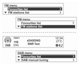 Radyo veya DAB menüsünün kullanılması