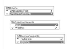 DAB menüsü → DAB anonsları (sadece Tip 1/2-A modeli için)