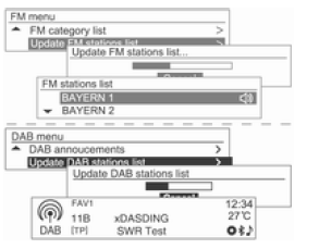 AM/FM/DAB menüsü → AM/FM/DAB istasyonları listelerinin güncelleştirilmesi